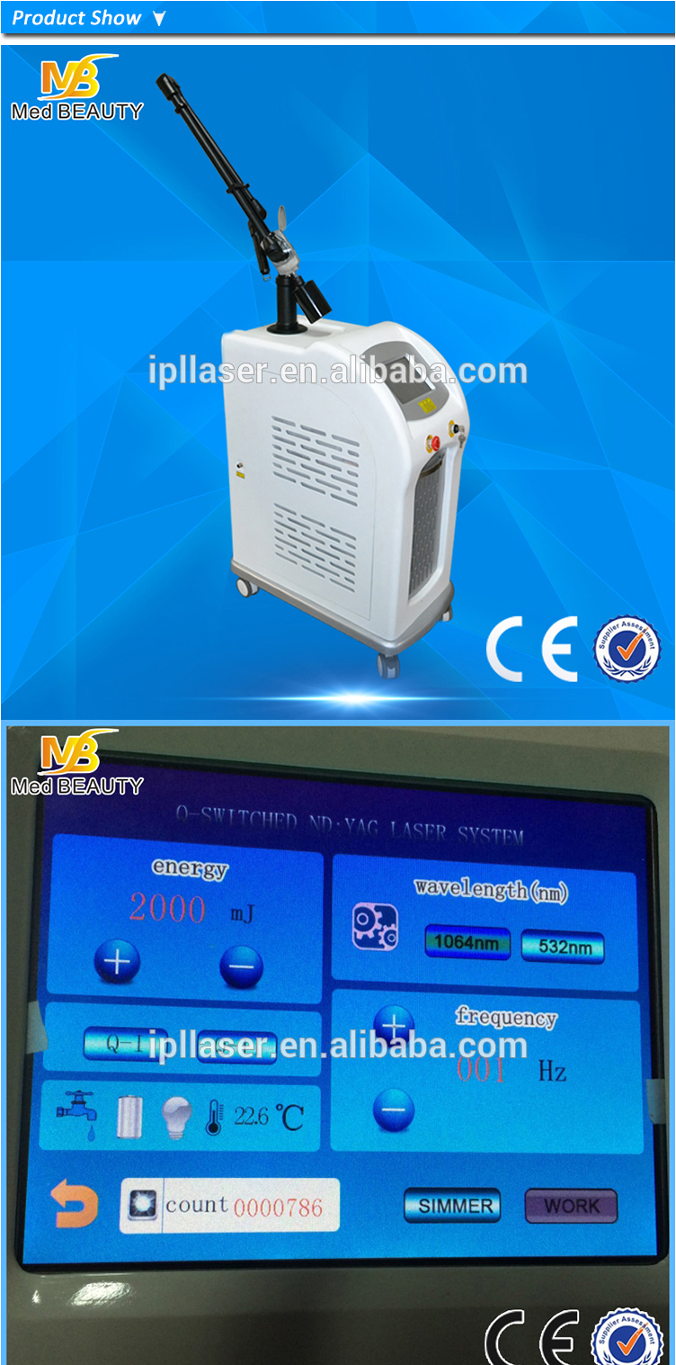 Newest and hot sale 1064&532nm active EO Q switch ND YAG laser for tattoo removal